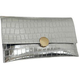 Women's Silver Metallic Crocodile Style Envelope Clutch Bag, Evening Formal Wedd